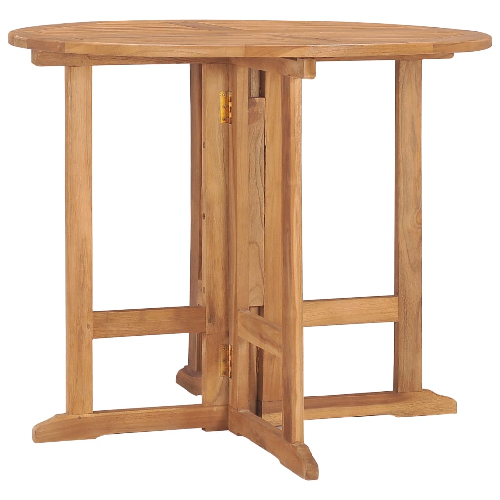 vidaXL Folding Patio Dining Table Ø35.4"x29.5" Solid Teak Wood