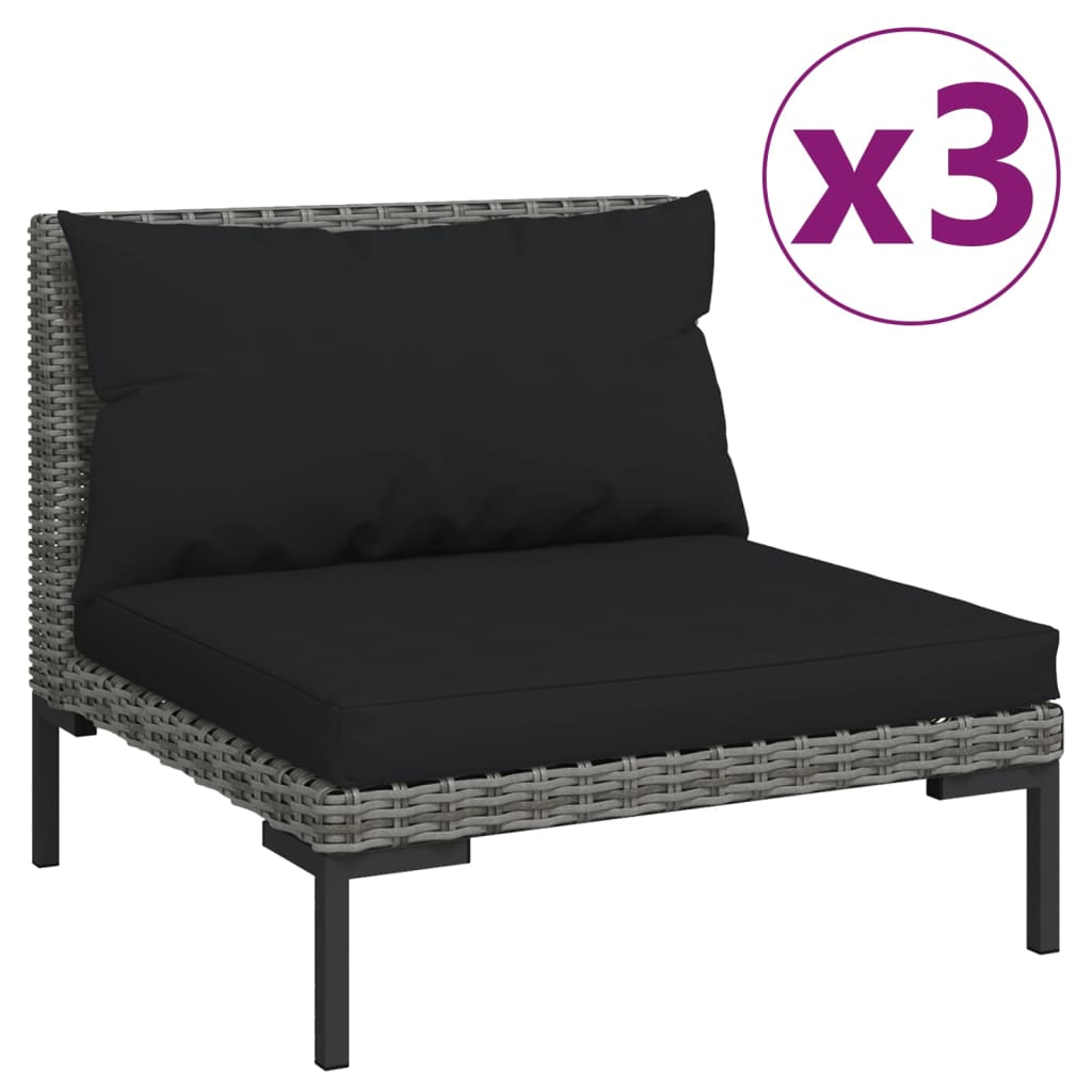 vidaXL Patio Sofas 3pcs with Cushions Half Round Poly Rattan