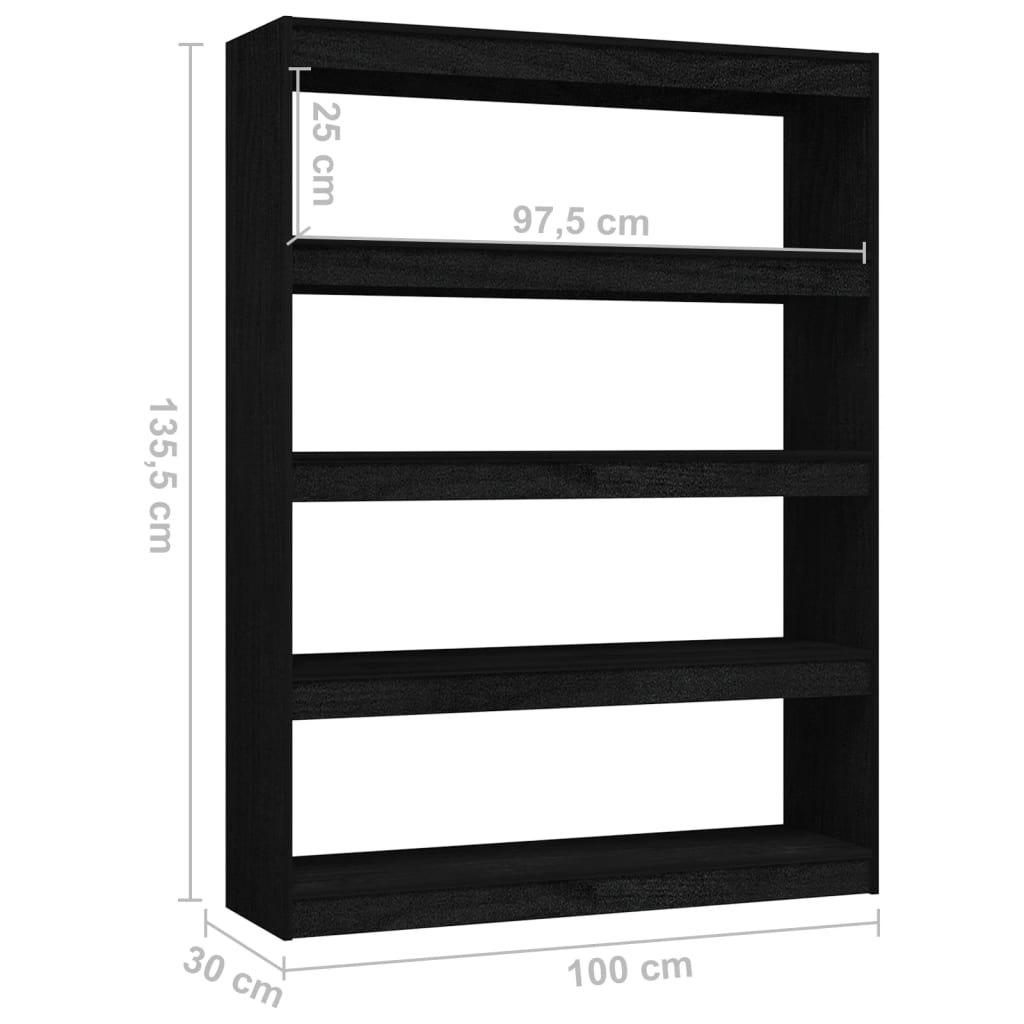 vidaXL Book Cabinet/Room Divider Black 39.4"x11.8"x53.3" Solid Wood Pine