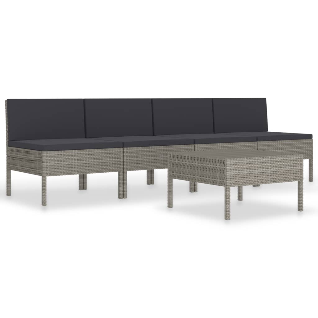 vidaXL 5 Piece Patio Sofa Set with Cushions Poly Rattan Gray