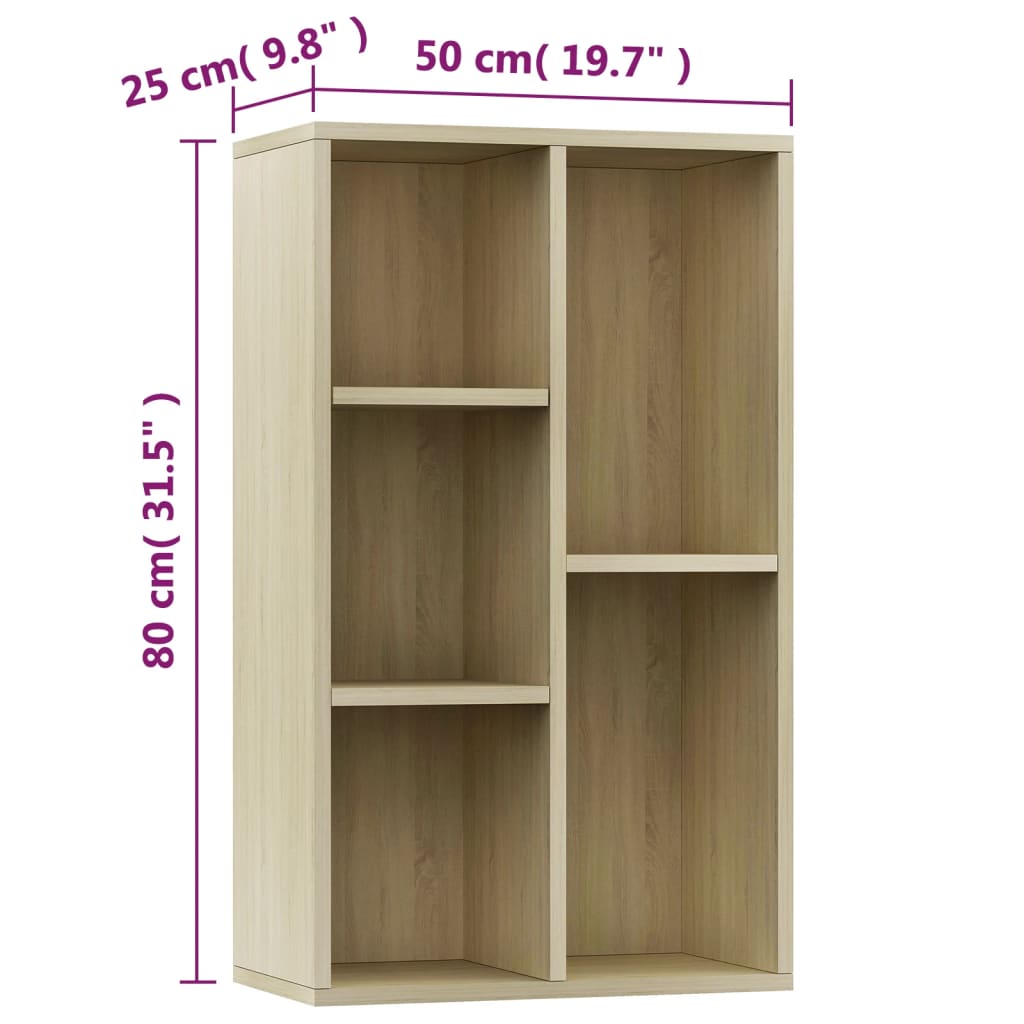 vidaXL Book Cabinet/Sideboard Sonoma Oak 19.7"x9.8"x31.5" Engineered Wood