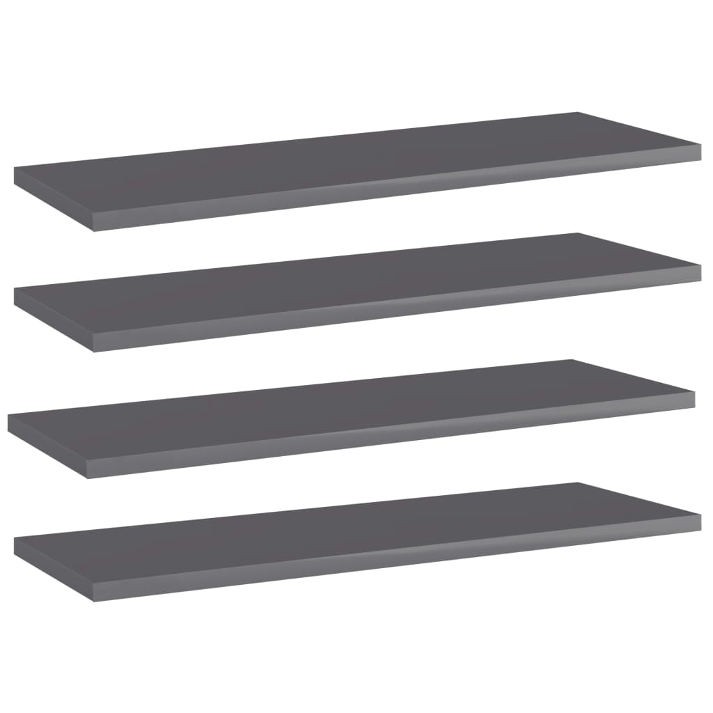 vidaXL Bookshelf Boards 4 pcs High Gloss Gray 23.6"x7.9"x0.6" Engineered Wood