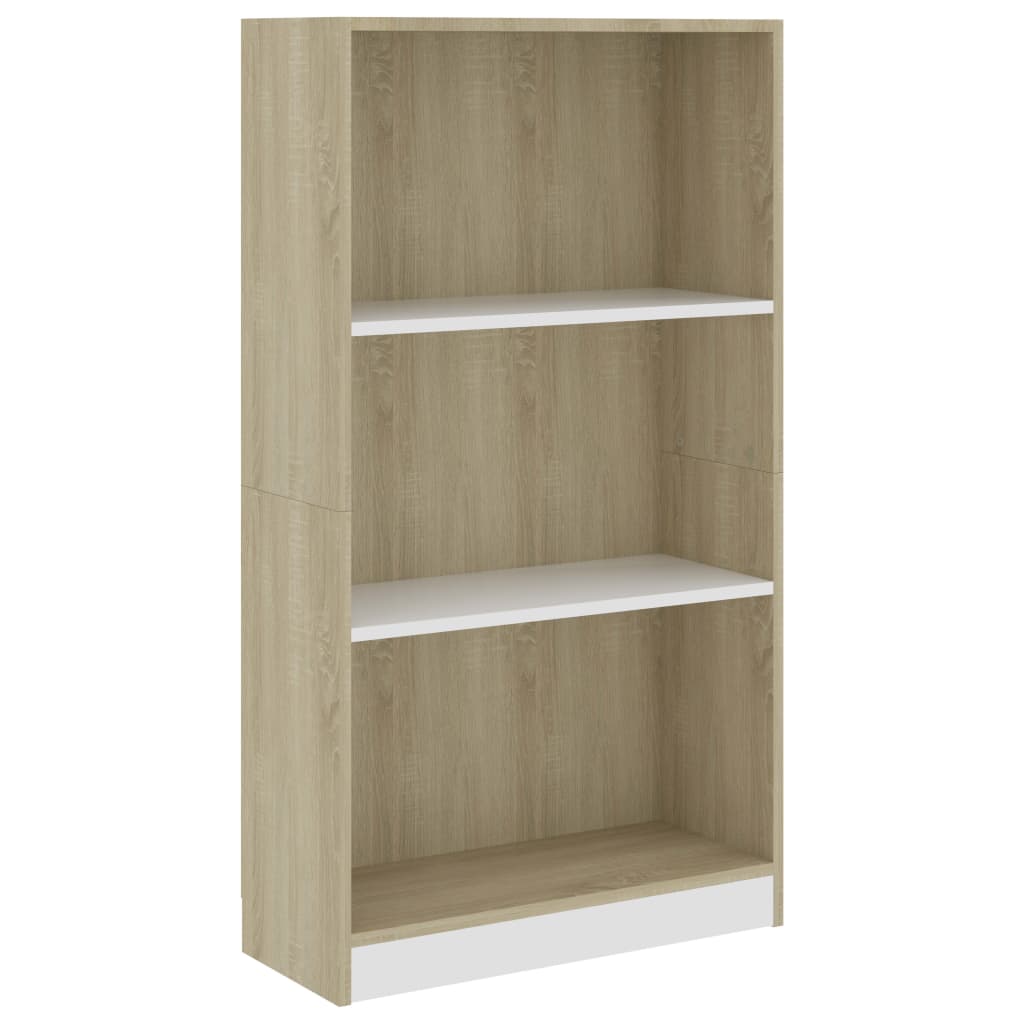vidaXL 3-Tier Book Cabinet White&Sonoma Oak 23.6"x9.4"x42.9" Engineered Wood