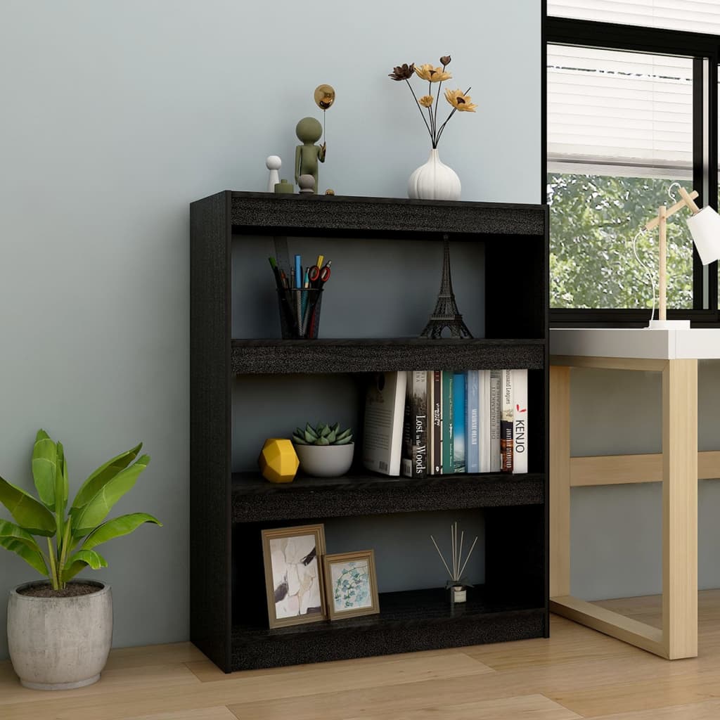 vidaXL Book Cabinet/Room Divider Black 39.4"x11.8"x40.6" Solid Wood Pine