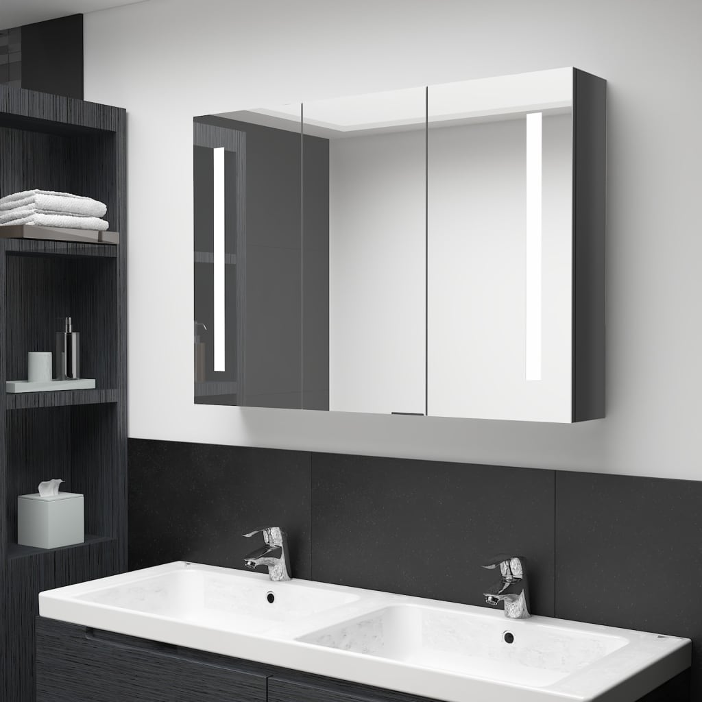 vidaXL LED Bathroom Mirror Cabinet 35"x5.5"x24.4" Shining Gray