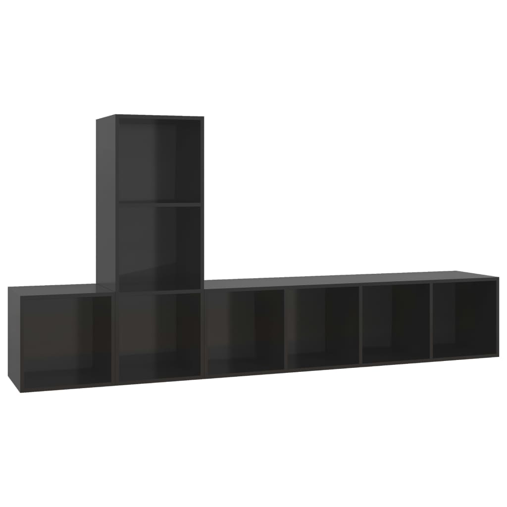 vidaXL 3 Piece TV Cabinet Set High Gloss Black Chipboard