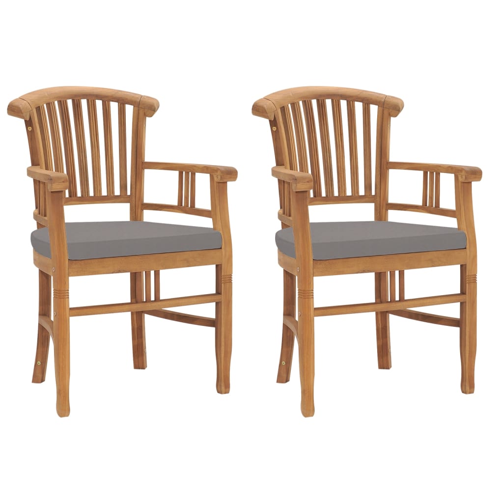vidaXL Patio Chairs 2 pcs with Dark Gray Cushions Solid Teak Wood