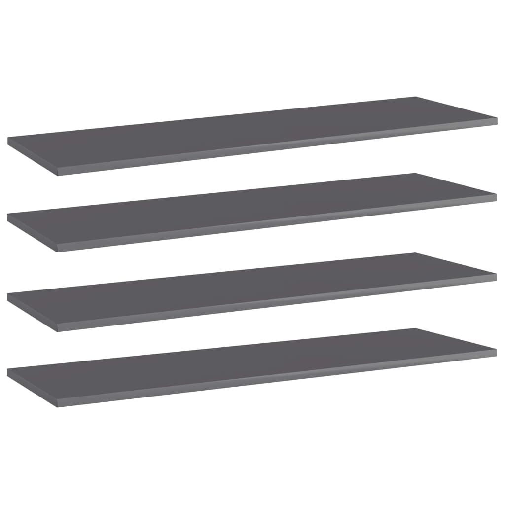 vidaXL Bookshelf Boards 4 pcs High Gloss Gray 39.4"x11.8"x0.6" Engineered Wood