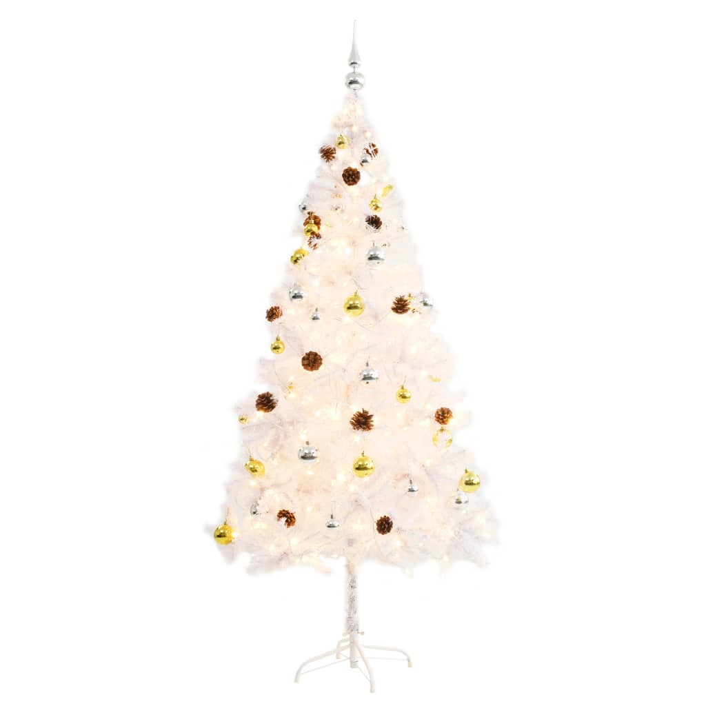 vidaXL Artificial Christmas Tree with Baubles and LEDs White 6 ft