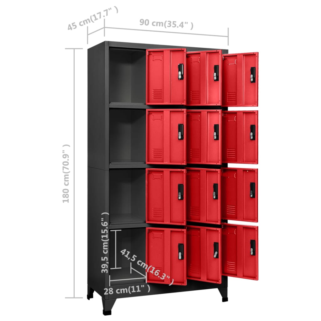 vidaXL Locker Cabinet Anthracite and Red 35.4"x17.7"x70.9" Steel