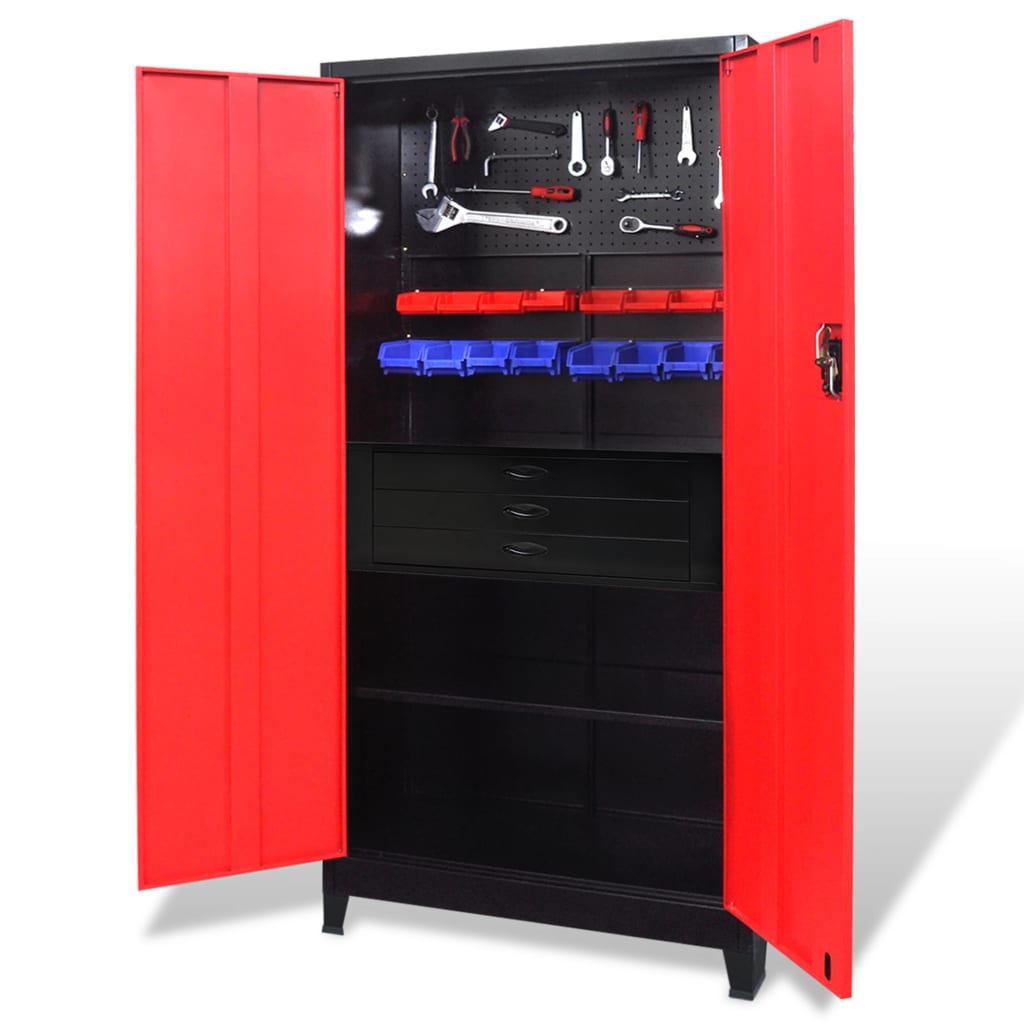 vidaXL Tool Cabinet with Tool Chest Steel 35.4"x15.7"x70.9" Red and Black