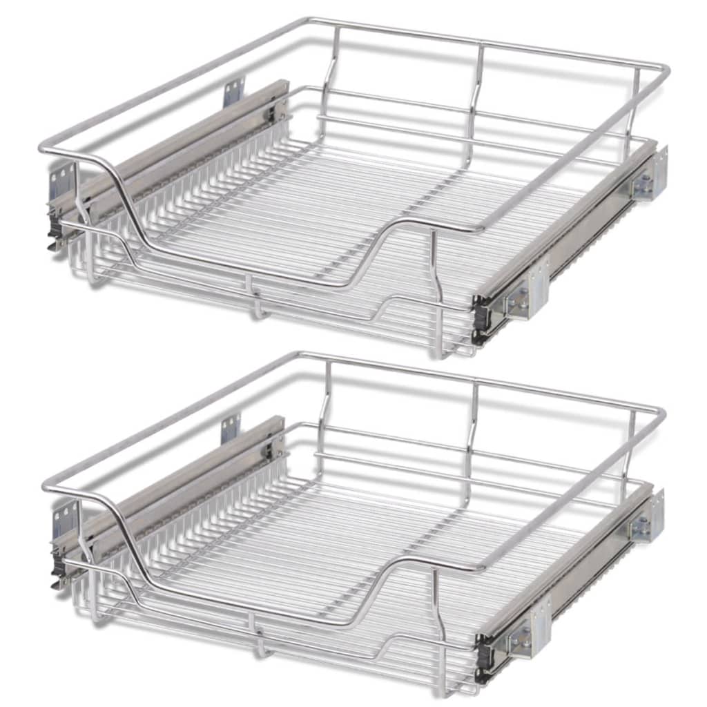 vidaXL Pull-Out Wire Baskets 2 pcs Silver 19.7"