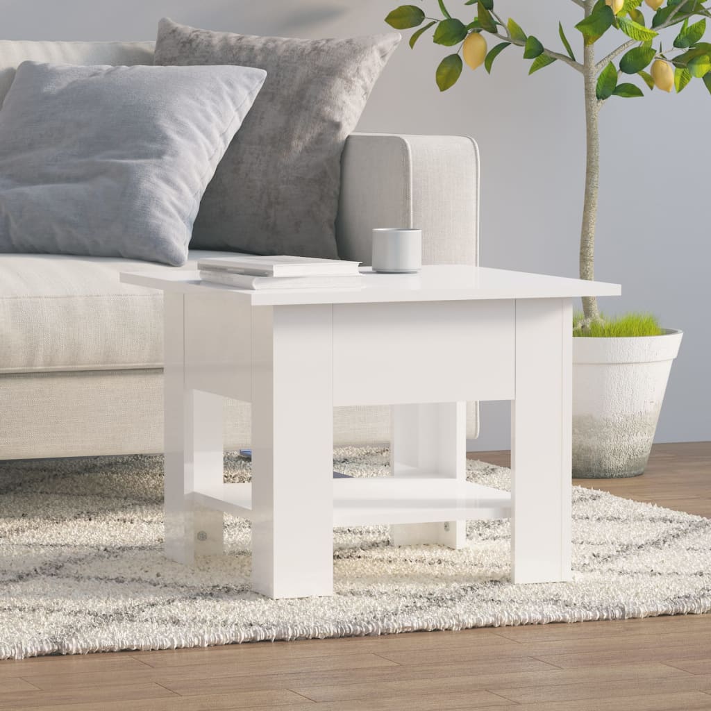 vidaXL Coffee Table High Gloss White 21.7"x21.7"x16.5" Engineered Wood