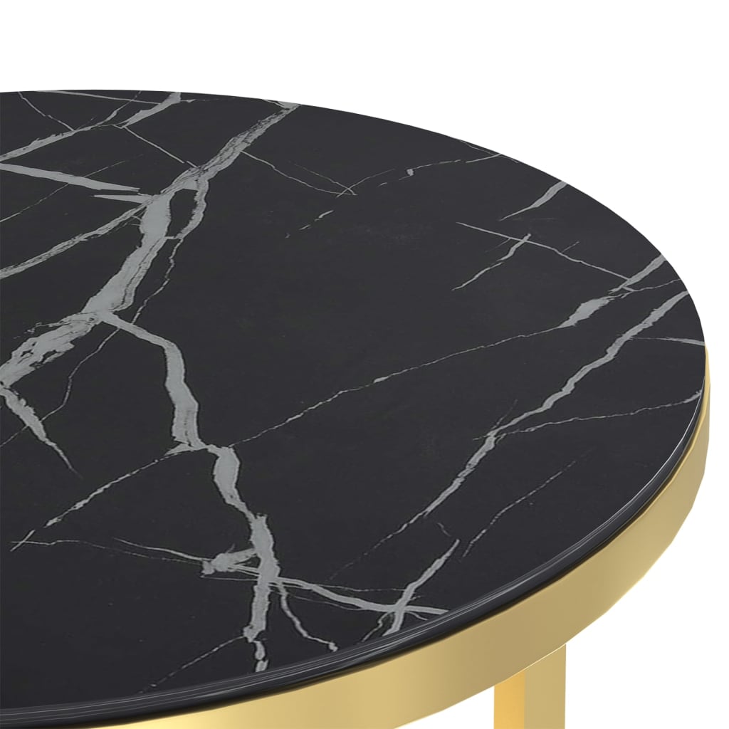 vidaXL Side Table Gold and Black Marble 17.7" Tempered Glass