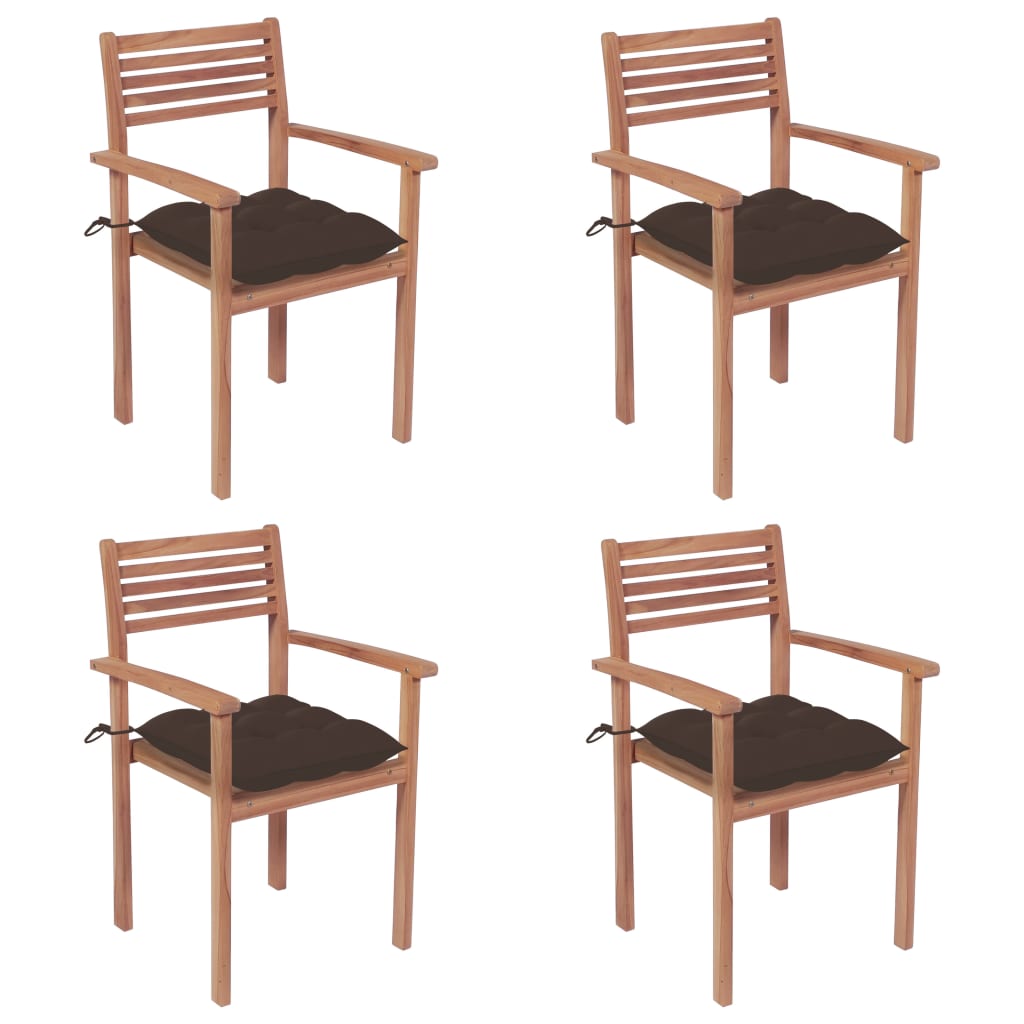 vidaXL Patio Chairs 4 pcs with Taupe Cushions Solid Teak Wood