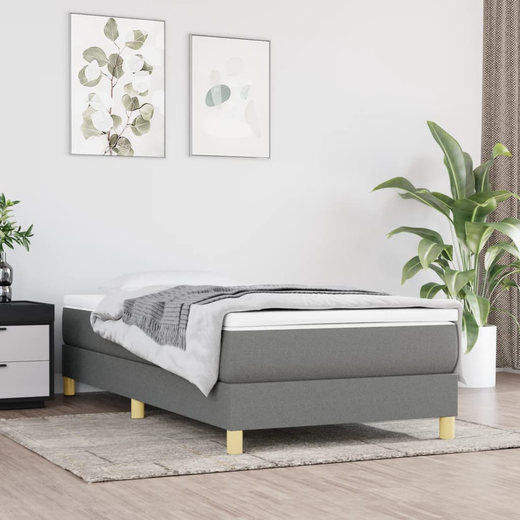 vidaXL Box Spring Bed with Mattress Dark Gray 39.4"x74.8" Twin Fabric