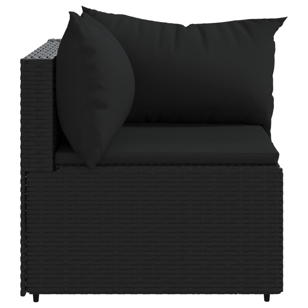 vidaXL Patio Corner Sofa with Cushions Black Poly Rattan