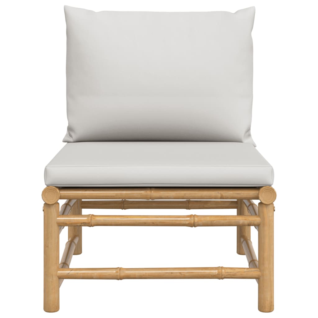 vidaXL Patio Middle Sofa with Light Gray Cushions Bamboo