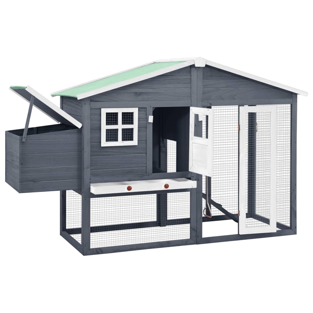 vidaXL Chicken Coop with Nest Box Gray and White Solid Fir Wood