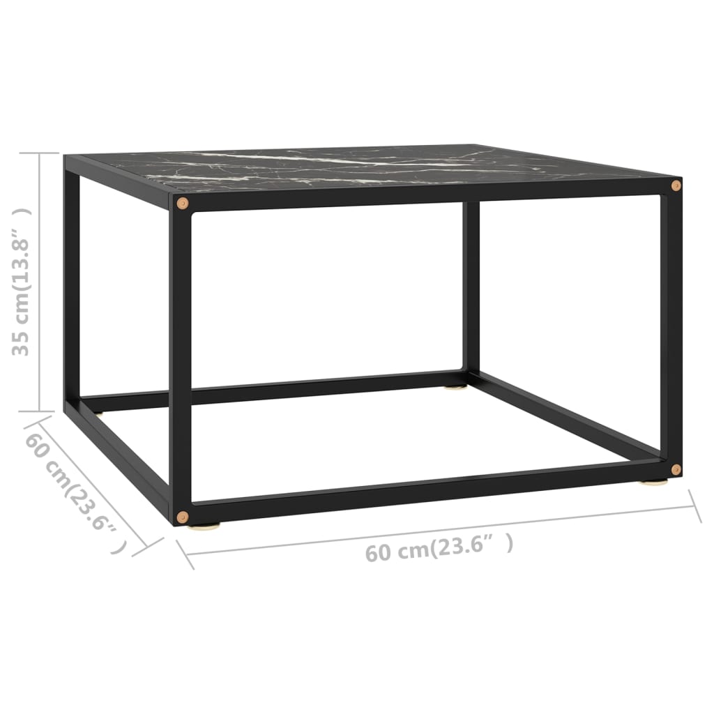 vidaXL Coffee Table Black with Black Marble Glass 23.6"x23.6"x13.8"