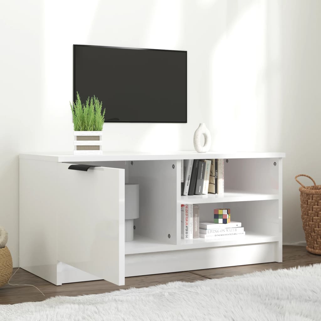 vidaXL TV Stand High Gloss White 31.5"x13.8"x14.4" Engineered Wood