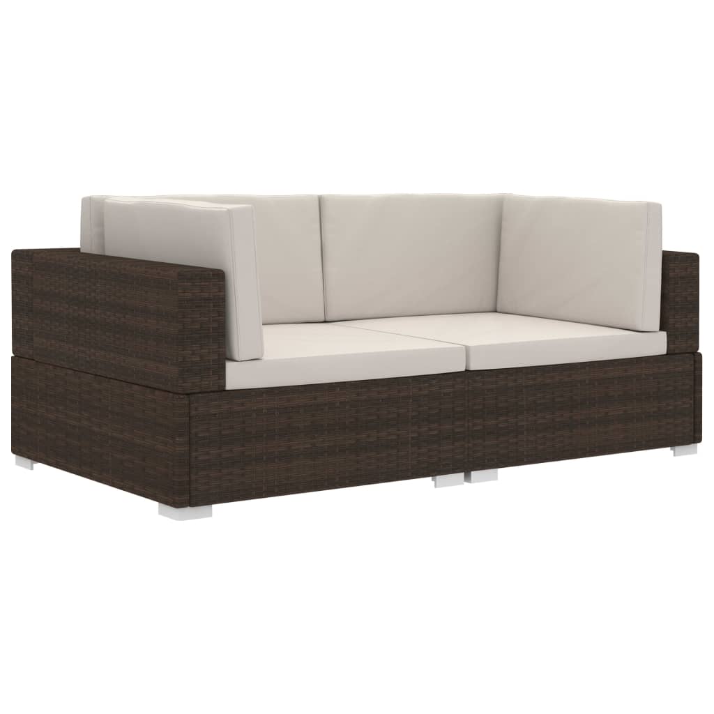 vidaXL Sectional Corner Chairs 2 pcs with Cushions Poly Rattan Brown