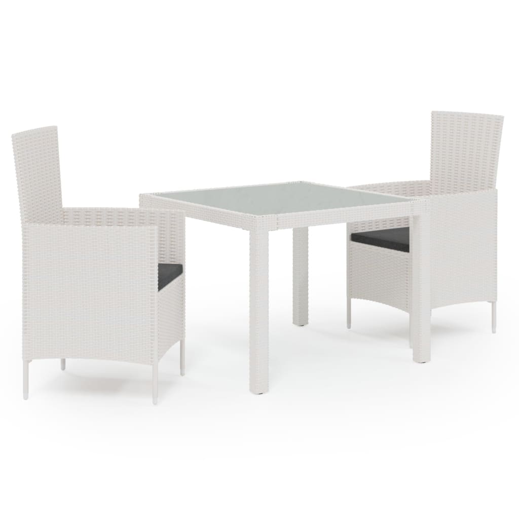 vidaXL 3 Piece Patio Dining Set with Cushions Poly Rattan White