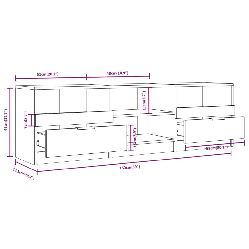 vidaXL TV Cabinet Concrete Gray 59.1"x13.2"x17.7" Engineered Wood