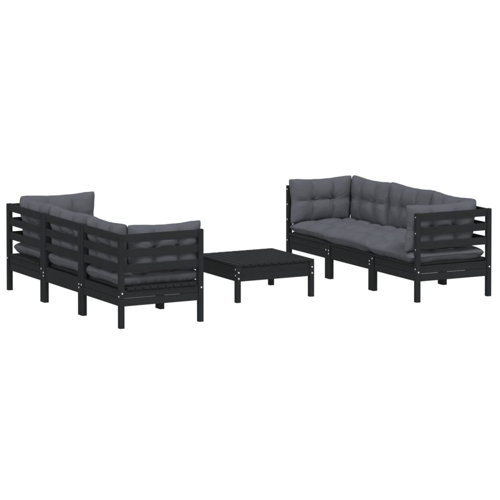vidaXL 7 Piece Patio Lounge Set with Anthracite Cushions Pinewood