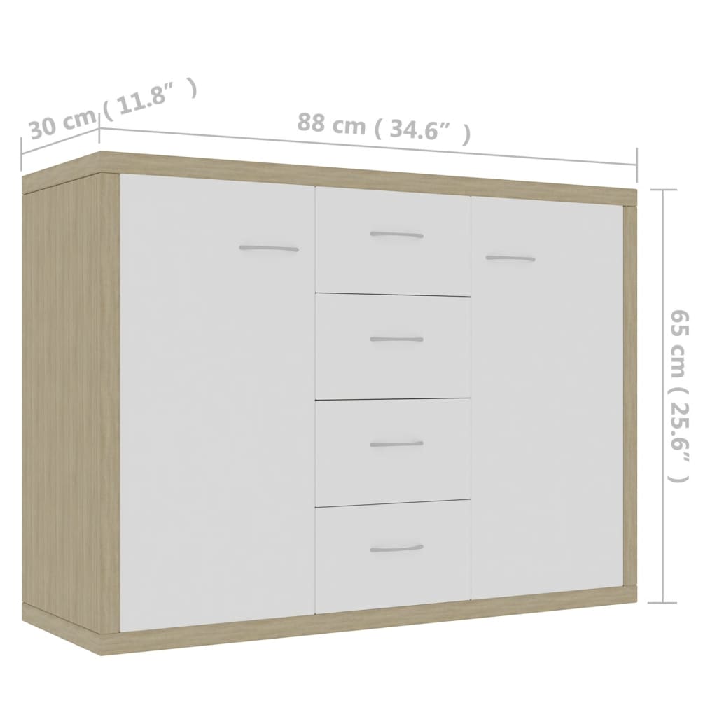 vidaXL Sideboard White and Sonoma Oak 34.6"x11.8"x25.6" Engineered Wood
