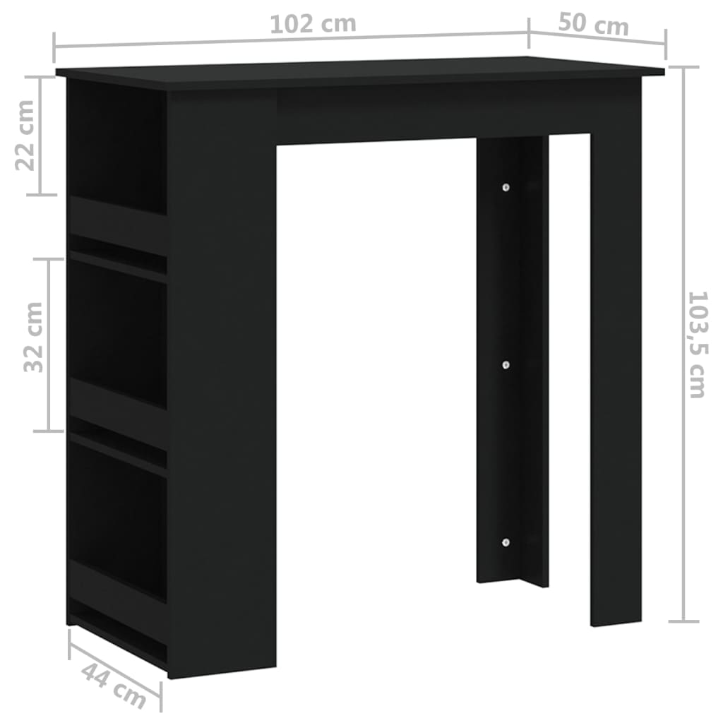 vidaXL Bar Table with Storage Rack Black 40.2"x19.7"x40.7" Engineered Wood