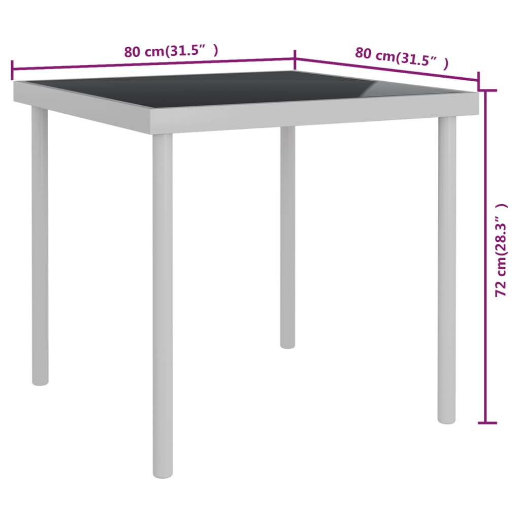 vidaXL Patio Dining Table Light Gray 31.5"x31.5"x28.3" Glass and Steel