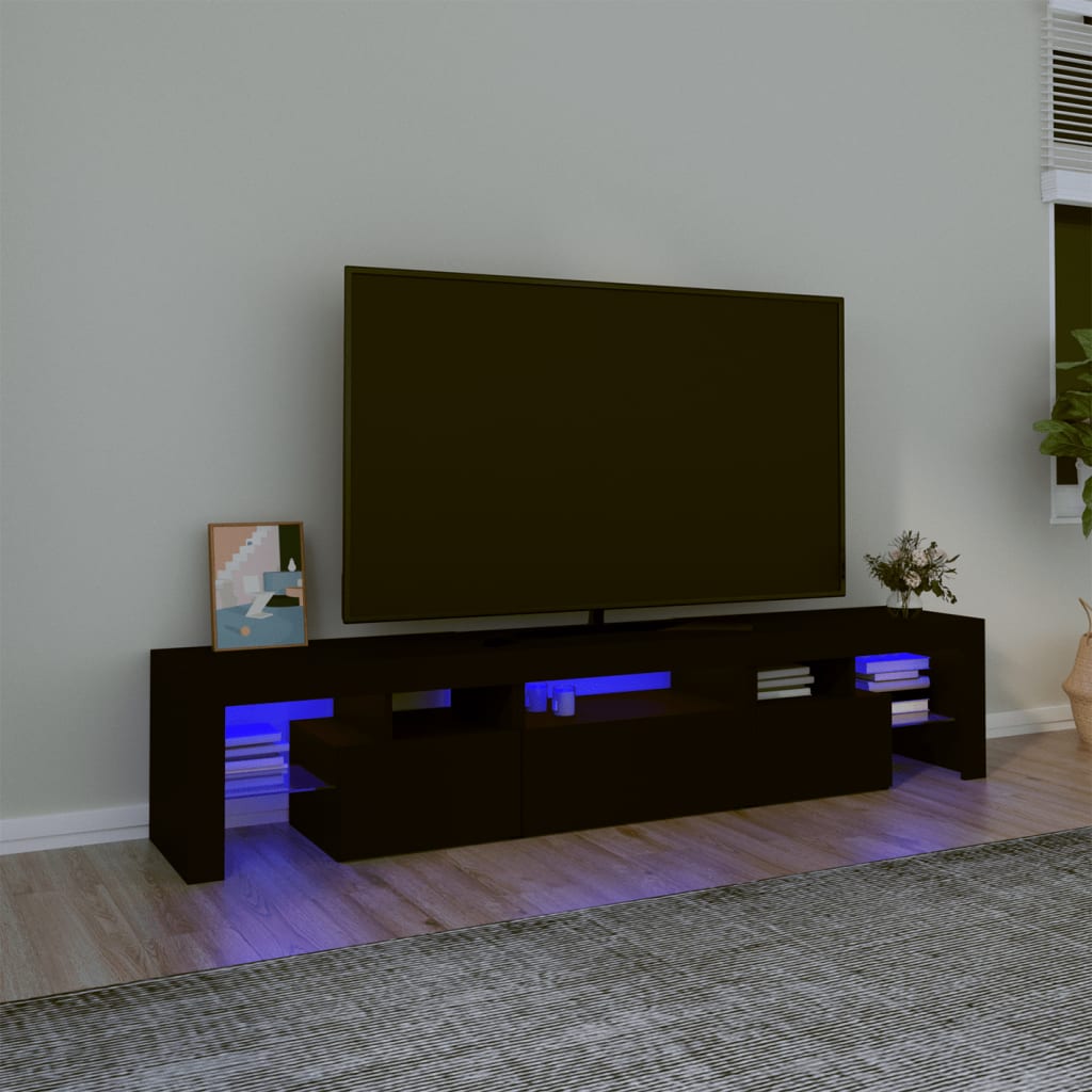 vidaXL TV Stand with LED Lights Black 78.7"x14.4"x15.7"