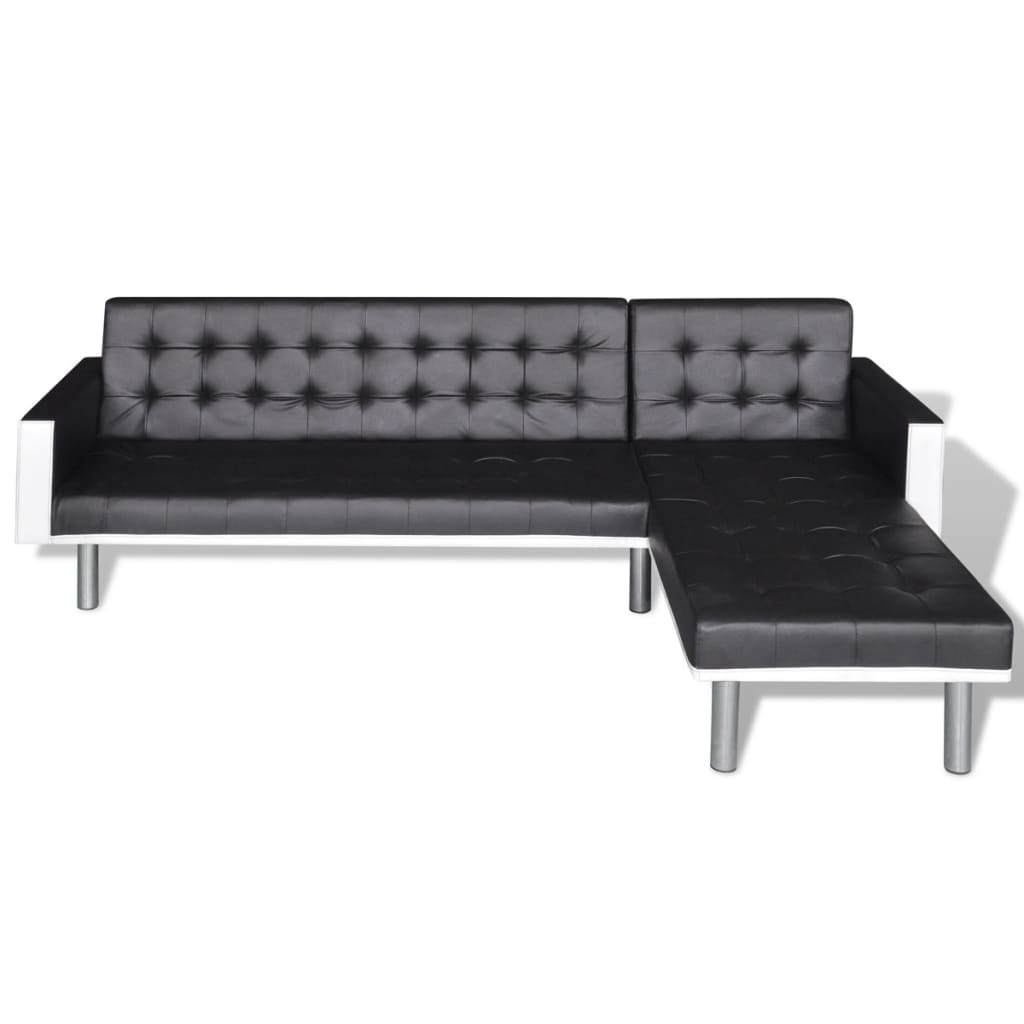 vidaXL L-shaped Sofa Bed Faux Leather Black