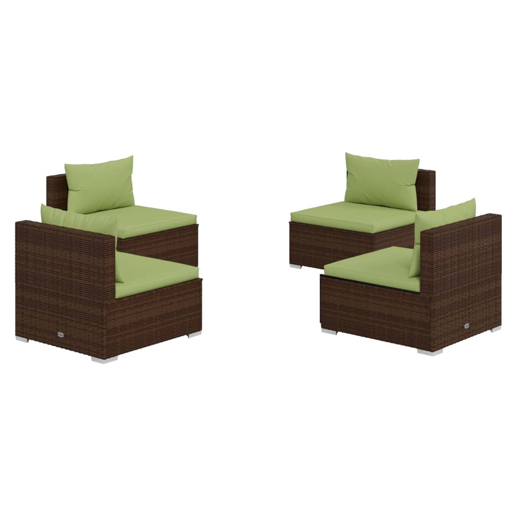 vidaXL 4 Piece Patio Lounge Set with Cushions Poly Rattan Brown