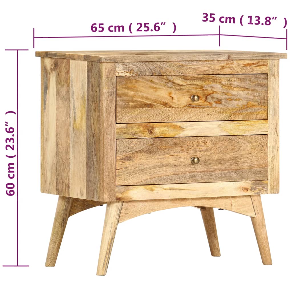 vidaXL Bedside Cabinet 25.6"x13.8"x23.6" Solid Mango Wood