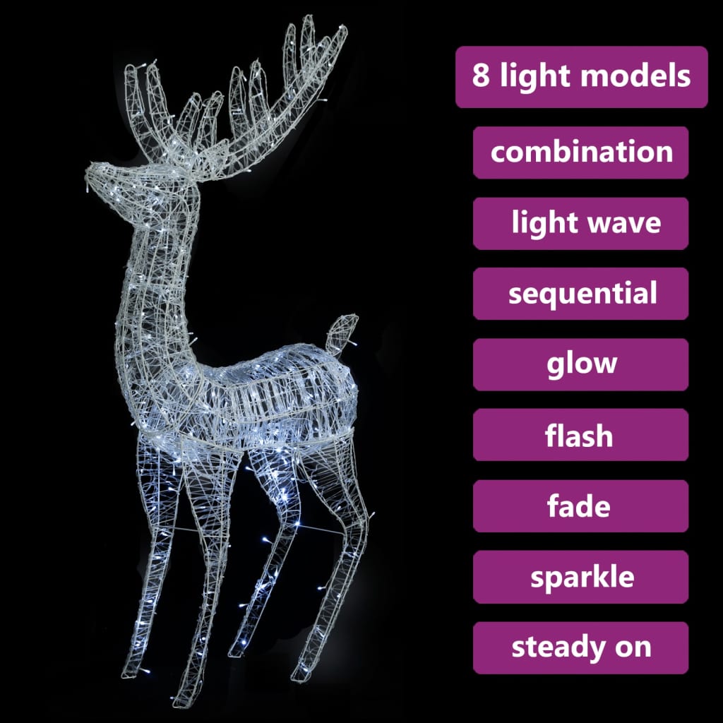 vidaXL XXL Acrylic Christmas Reindeer 250 LED 6 ft Cold white