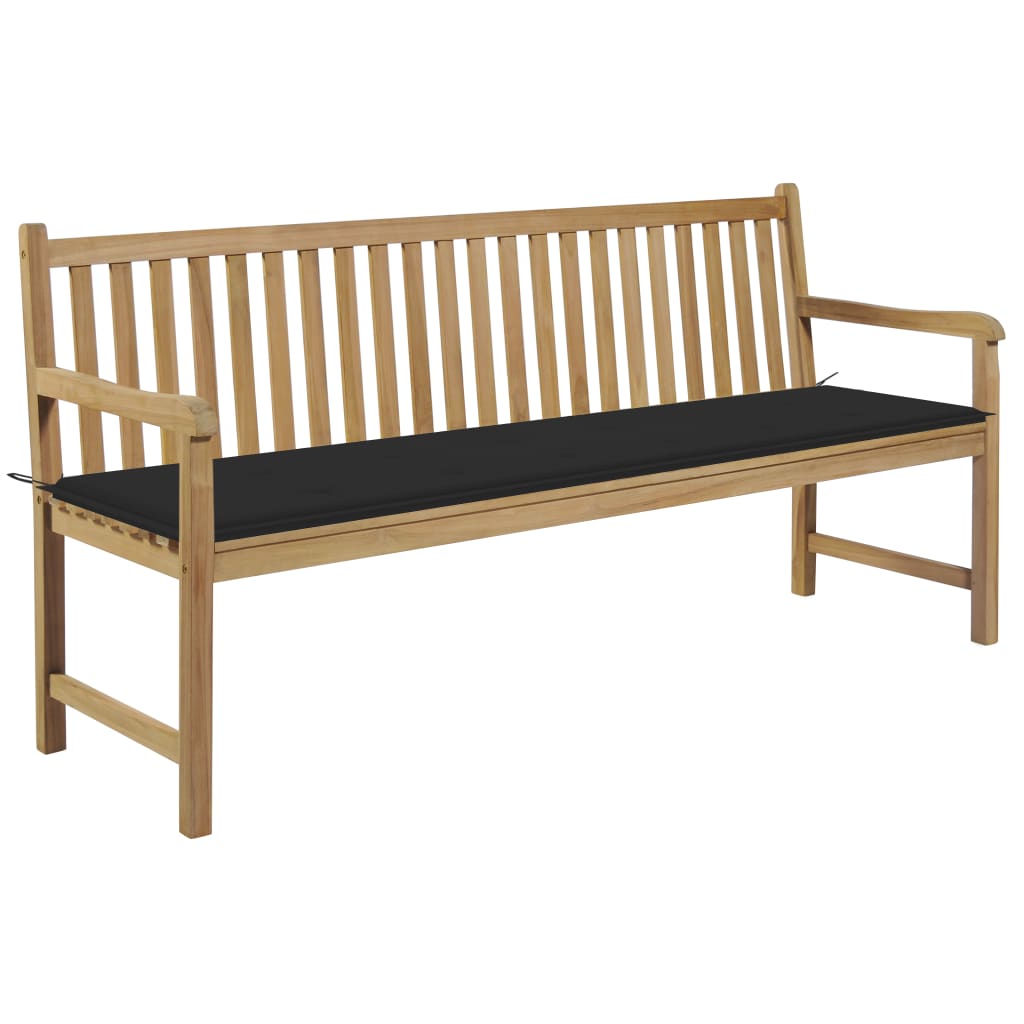 vidaXL Patio Bench with Black Cushion 68.9" Solid Teak Wood