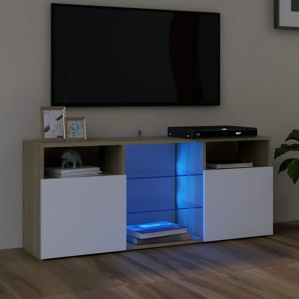 vidaXL TV Cabinet with LED Lights White and Sonoma Oak 47.2"x12"x20"