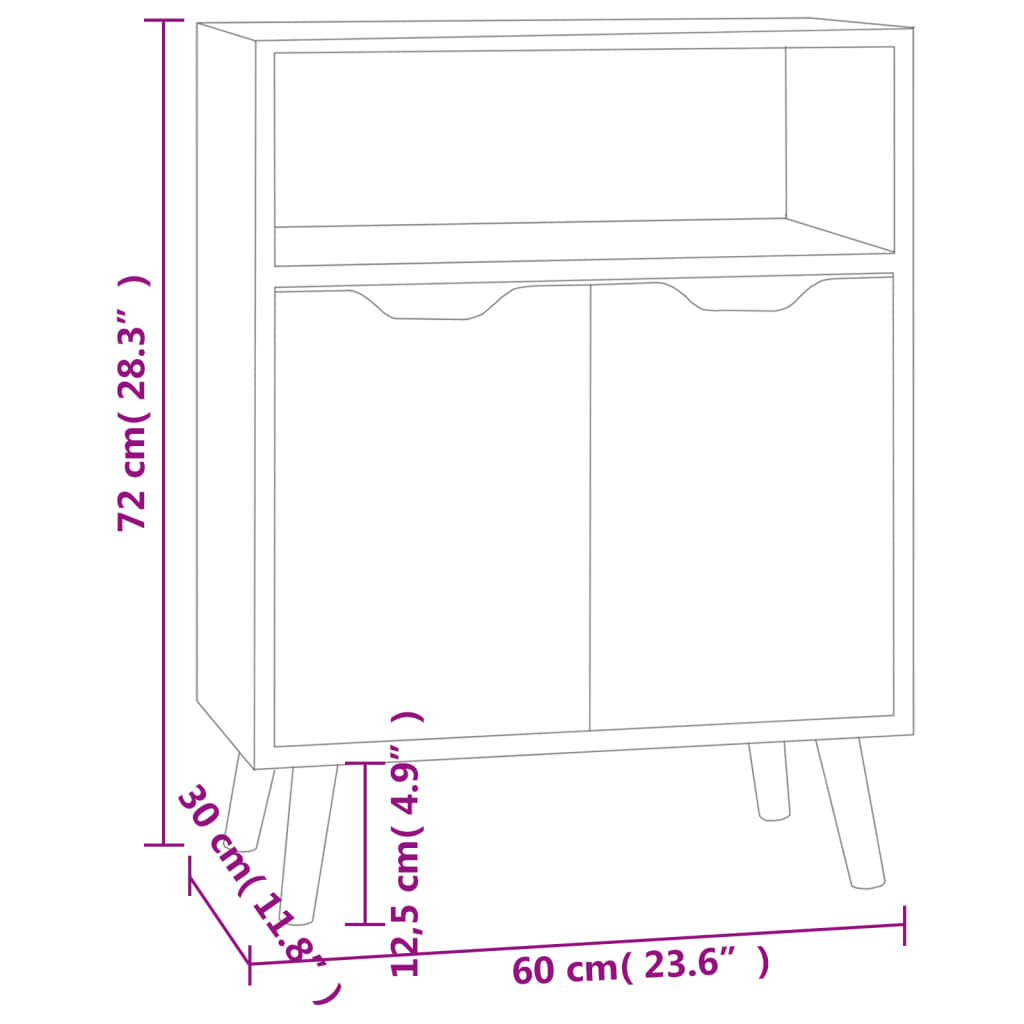 vidaXL Sideboard High Gloss White 23.6"x11.8"x28.3" Engineered Wood