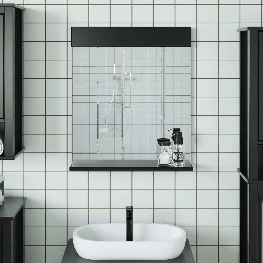 vidaXL Bathroom Mirror with Shelf BERG Black 23.6"x4.7"x27.6" Solid Wood