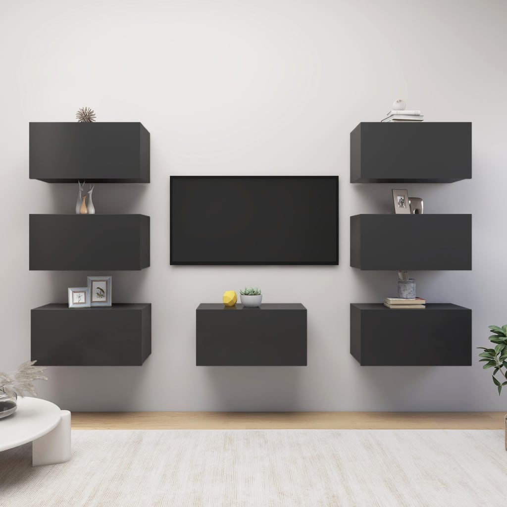 vidaXL TV Cabinets 7 pcs Gray 12"x11.8"x23.6" Engineered Wood
