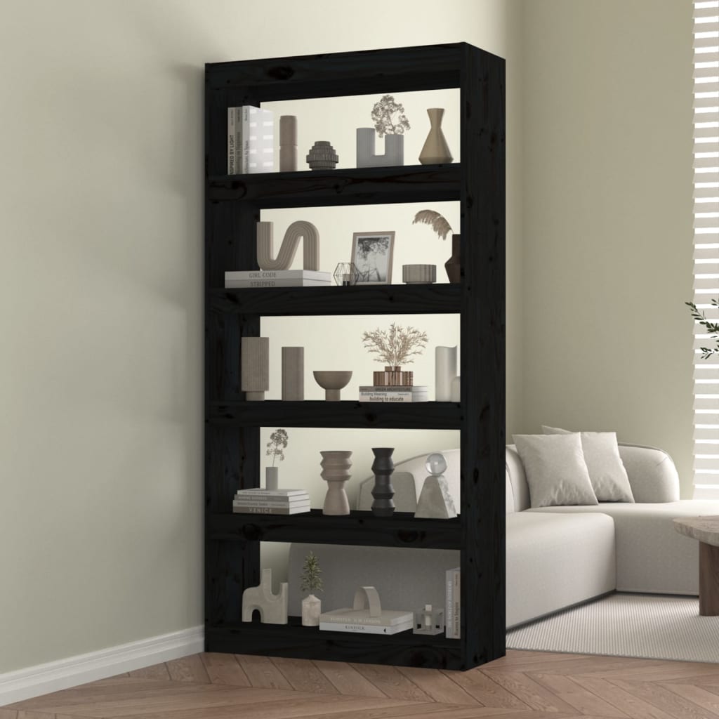 vidaXL Book Cabinet/Room Divider Black 31.5"x11.8"x65.9" Solid Wood Pine