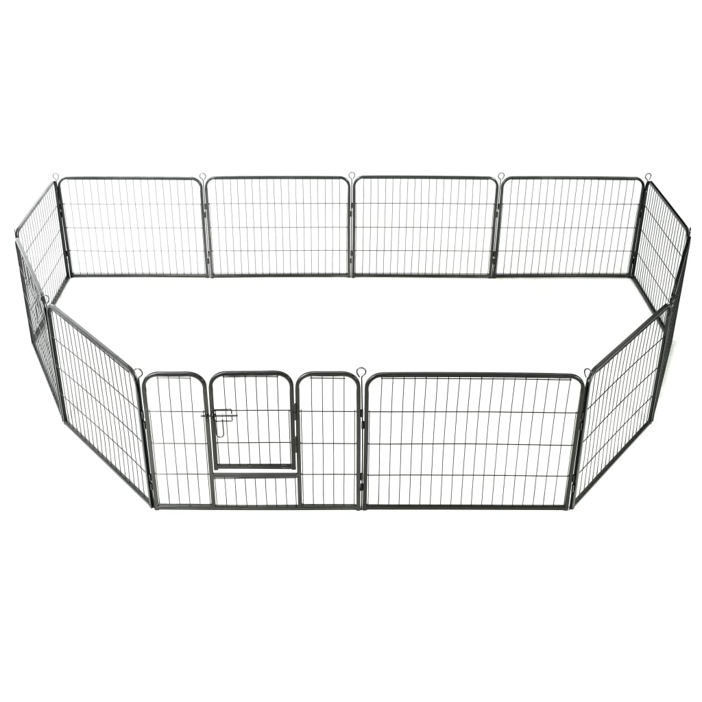 vidaXL Dog Playpen 12 Panels Steel 31.5"x23.6" Black