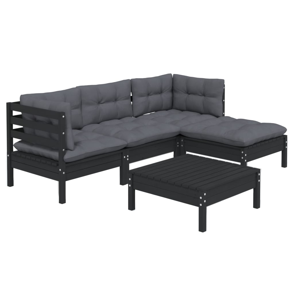 vidaXL 5 Piece Patio Lounge Set with Cushions Black Pinewood