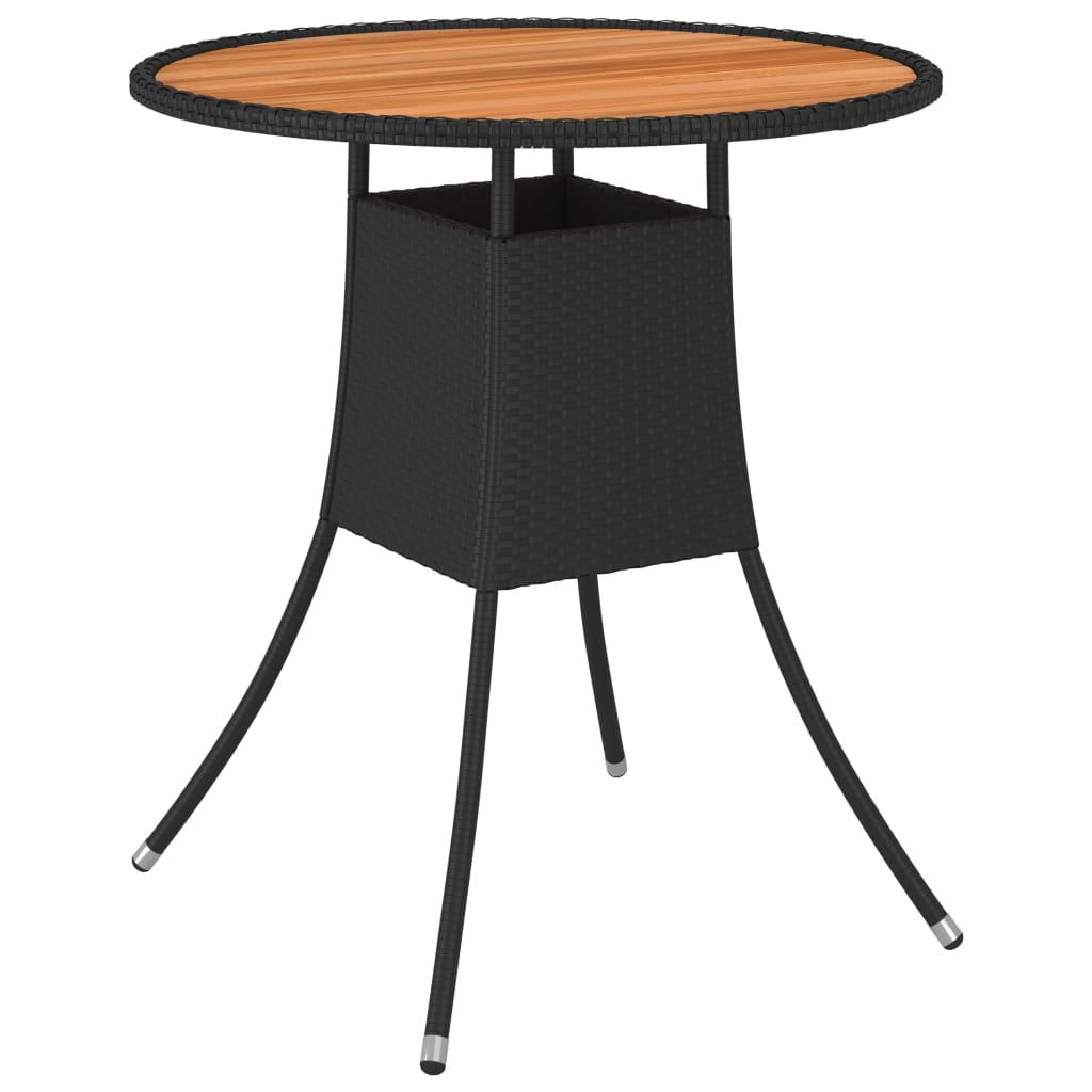 vidaXL Patio Dining Table Black Ø 27.6" Poly Rattan and Solid Acacia Wood