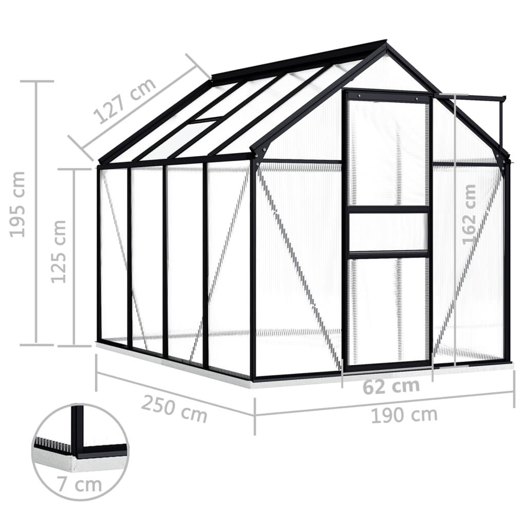 vidaXL Greenhouse with Base Frame Anthracite Aluminum 51.1 ft²