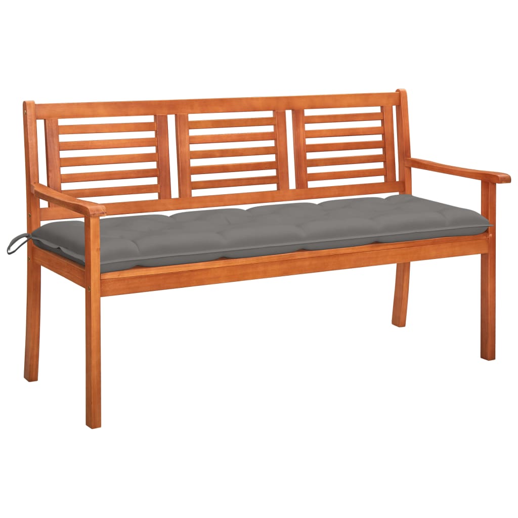 vidaXL 3-Seater Patio Bench with Cushion 59.1" Solid Eucalyptus Wood