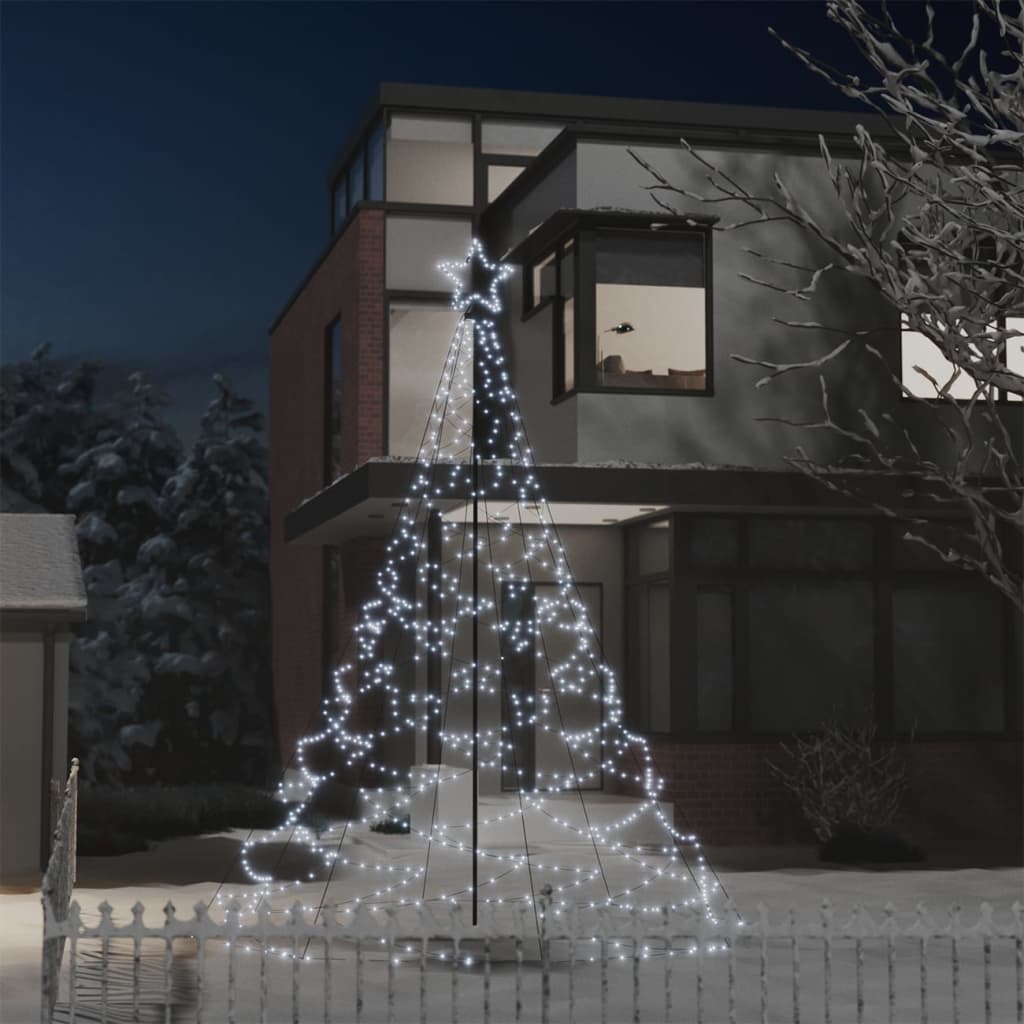 vidaXL Christmas Tree with Metal Post 500 LEDs Cold White 10 ft