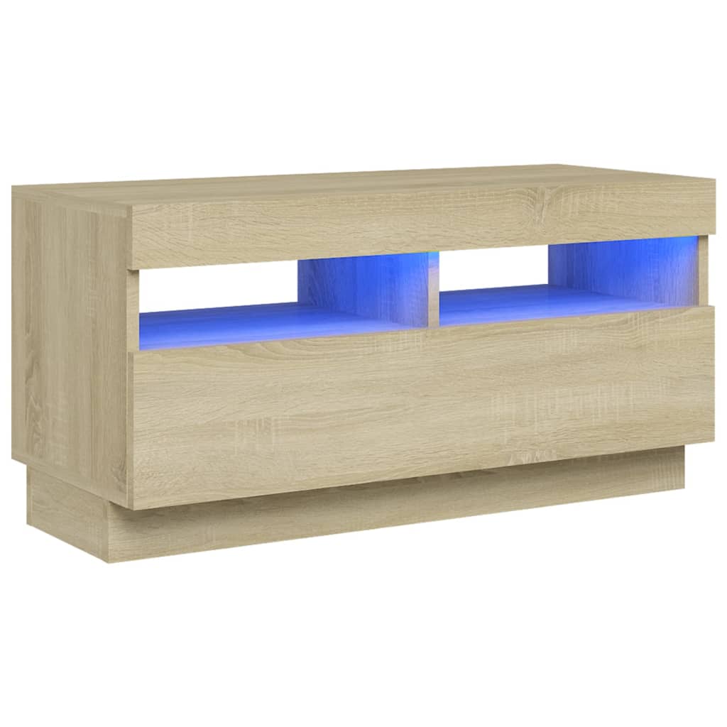 vidaXL TV Cabinet with LED Lights Sonoma Oak 32"x14"x16"